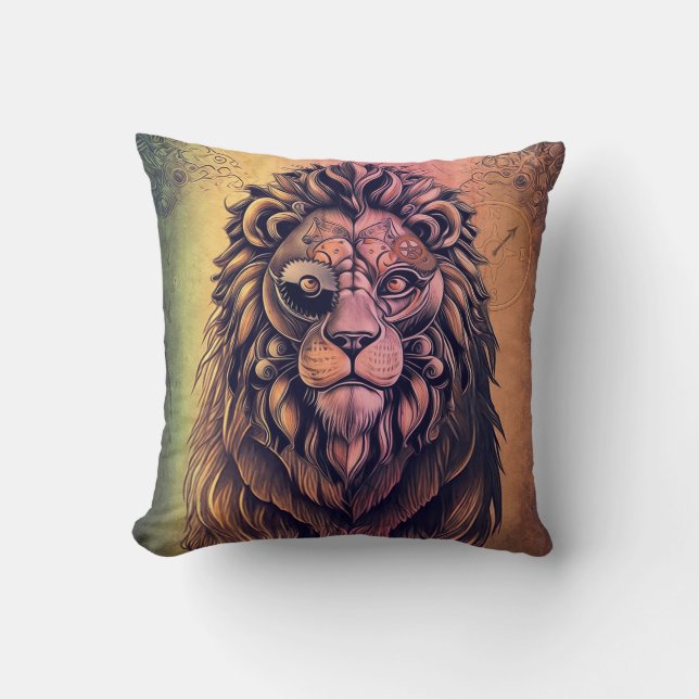 Coussin Steampunk Couleur Gradient Lion Rustique (Recto)