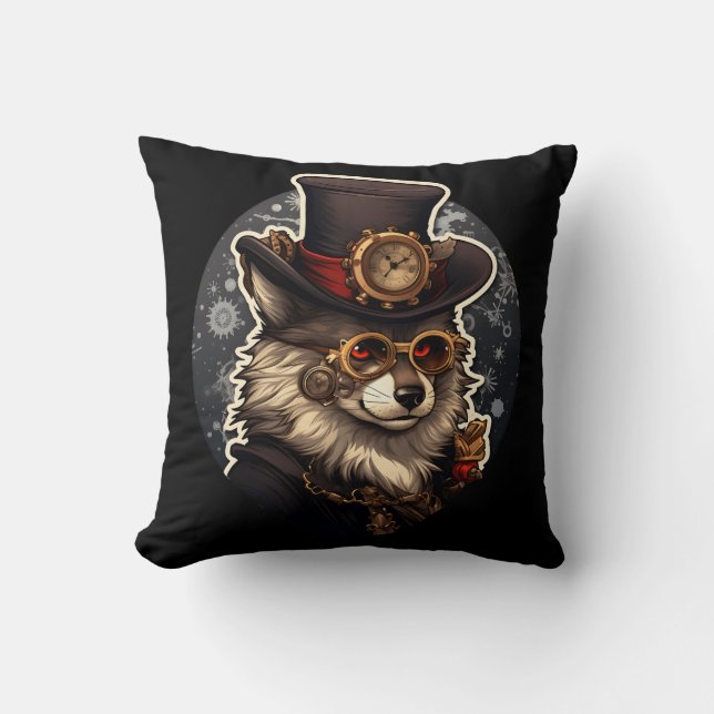 Coussin Steampunk de loup d'hiver (Recto)