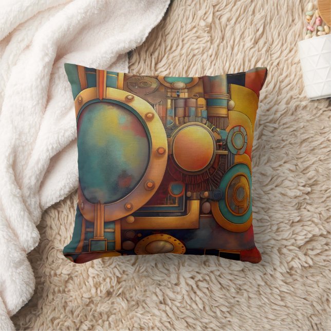 Coussin Steampunk Industrial Geometry Art (Couverture)