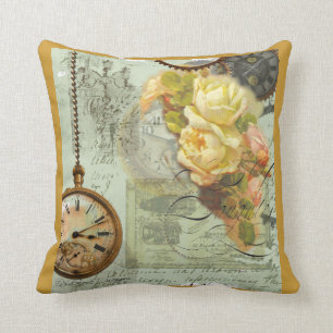 Coussin Steampunk Time & Yellow Roses