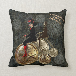 Coussin Steampunk voyage temps, horloge travail penny fart