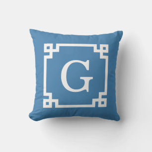 Coussin Steel Blue Wht Greek Key Frame