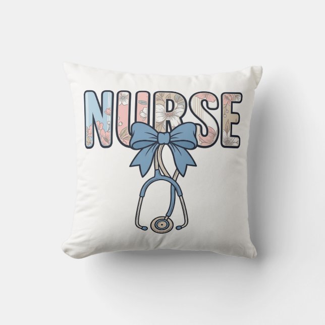 Coussin Stéthoscope Nurse Bow Floral Vintage (Recto)