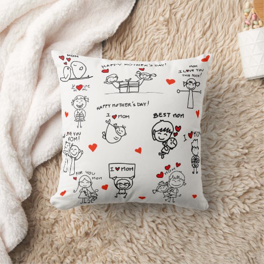 Coussin Stick Figure Art fête des mères (Couverture)