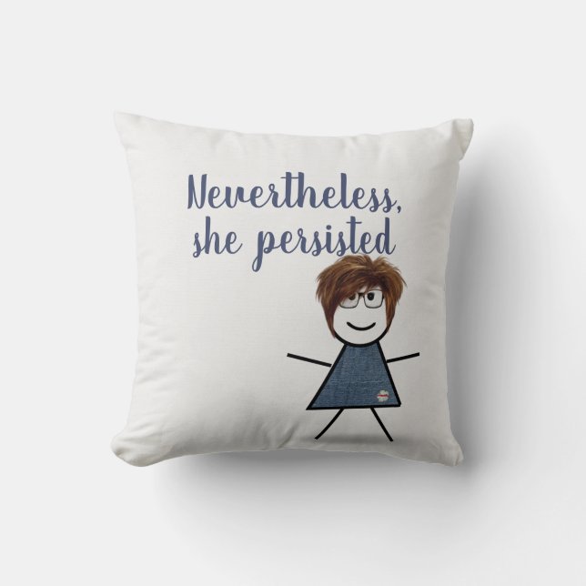 Coussin Stick Girl en robe Denim avec citation (Recto)