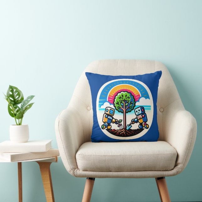 Coussin Sticker Planteur d'arbre IA Conception robotique é (Chaise)