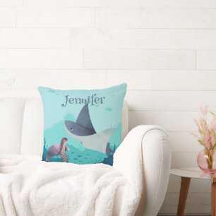 Coussin Stingray personnalisé et tortue sous la mer