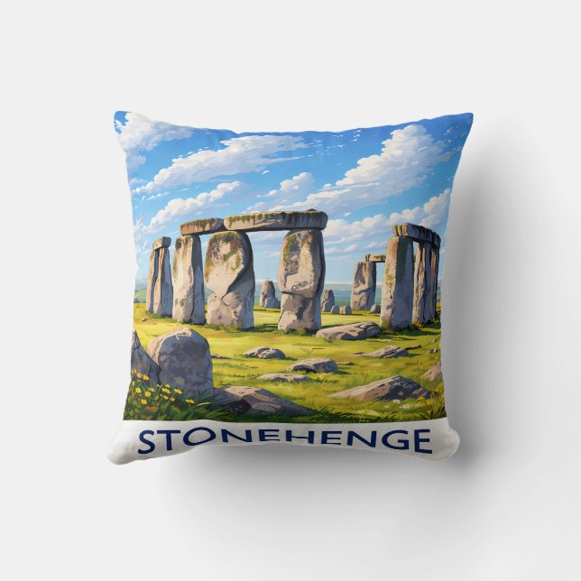 Coussin Stonehenge Throw Pillow Ancient Monument Landscape (Verso)