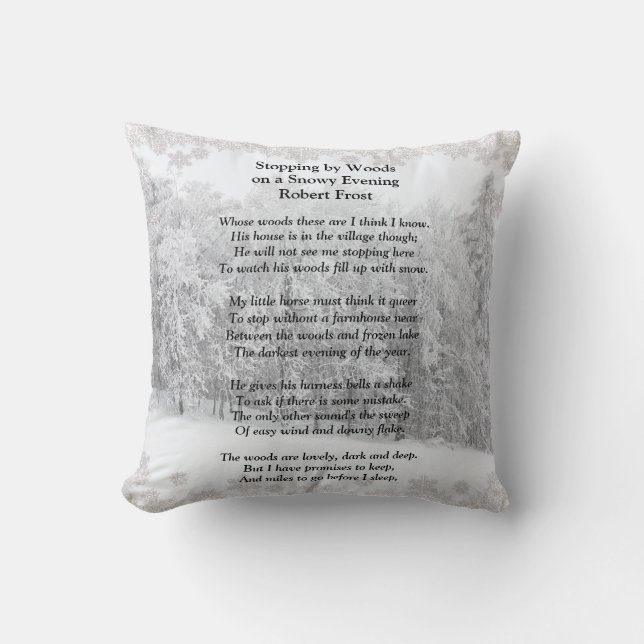 Coussin Stopper par Woods Soirée Neige Robert Frost Poème (Recto)