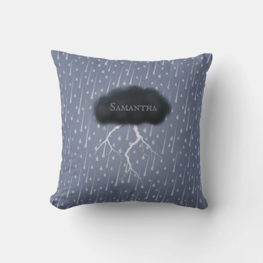 Coussin Stormy Day Thunder Cloud & pluie Customisé Bleu (Recto)