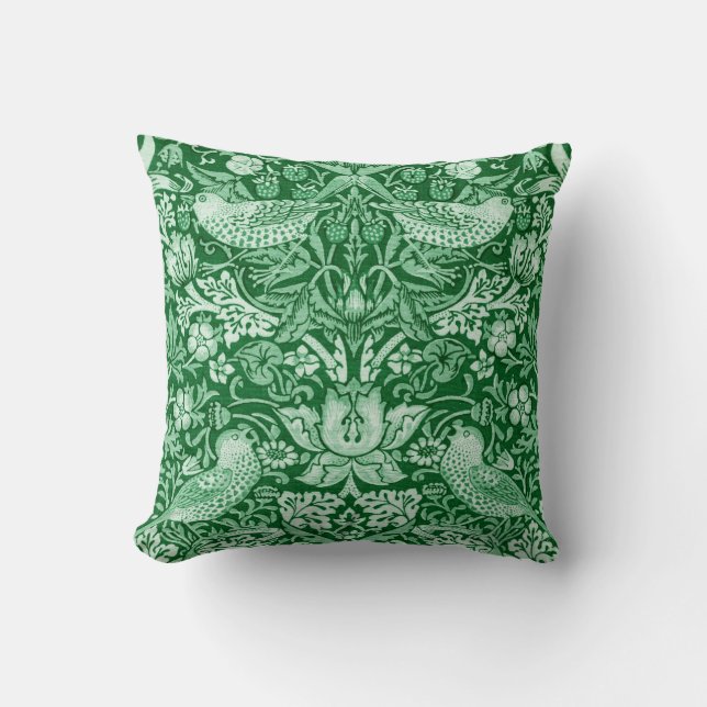 Coussin Strawberry Thief Green, William Morris (Recto)