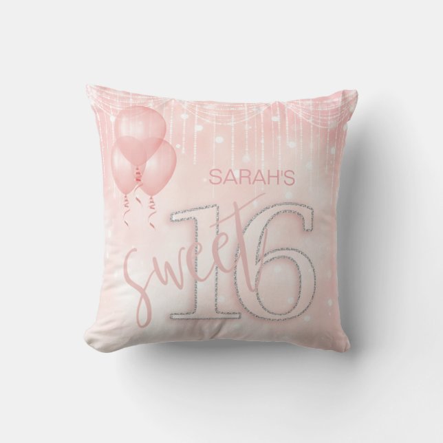 Coussin String Lights & Balloons Sweet 16 Rose Gold ID473 (Recto)