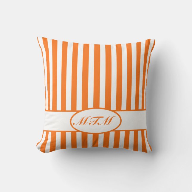 Coussin Stripes automnales citrouilles avec monogramme (Recto)