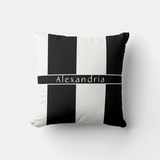 Coussin Stripes chic personnalisées noir et blanc (Recto)