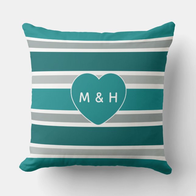Coussin Stripes & Coeur personnalisées monogramme lancer o (Recto)