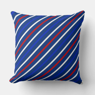 COUSSIN STRIPES DIAGONALES BLEUES BLEUES ROUGES PATRIOTIQU
