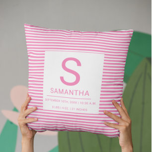 Coussin Stripes roses Stats de naissance Nouveau-né Baby L