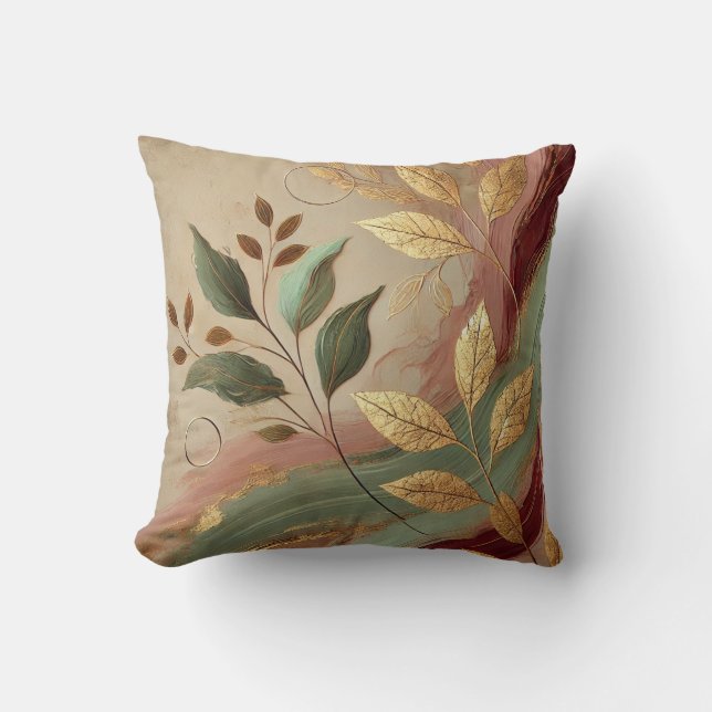 Coussin Style Abstrait de feuille dorée 5 (Recto)
