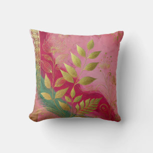 Coussin Style Abstrait Feuille rose-or 27