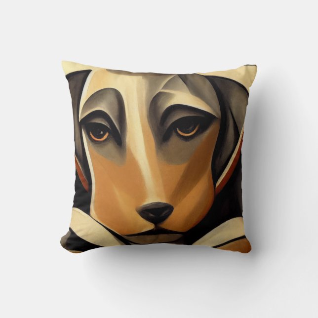 Coussin Style Art déco du visage de chien triste (Recto)