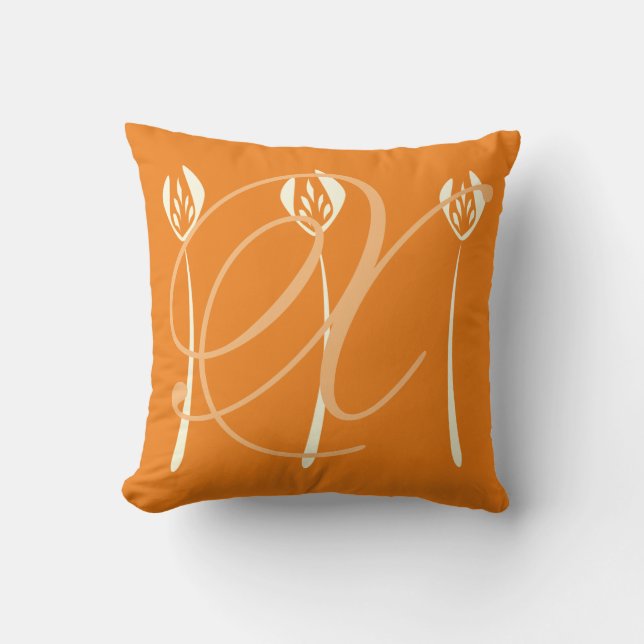 Coussin Style Art Déco Floral Automne Monogramme (Recto)