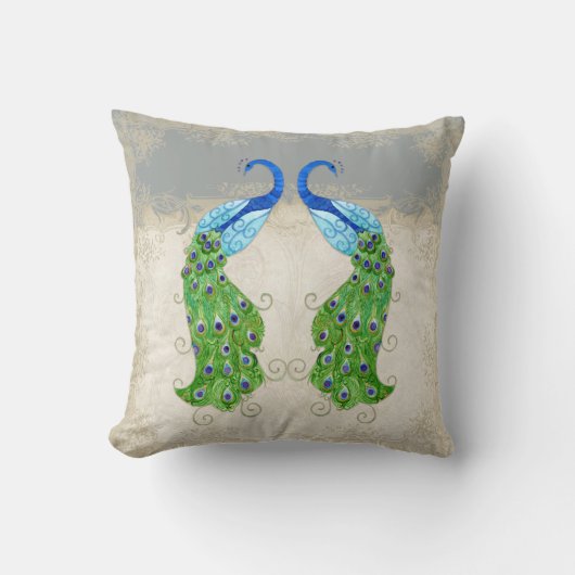 Coussin Style Art Déco Peacock Gris Vintage dentelle (Recto)