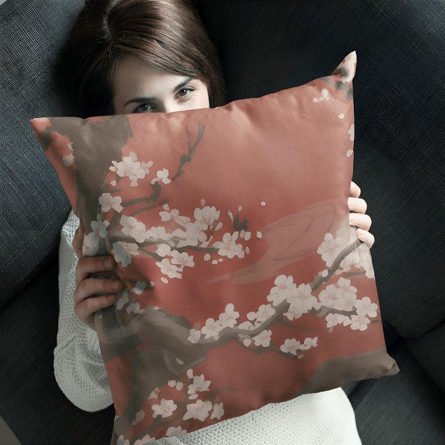 Coussin Style Art Japonais Fleur de Cerisier Blanc (Créateur téléchargé)