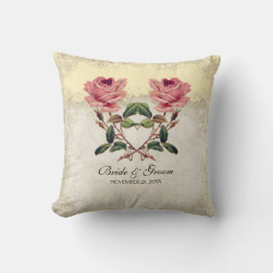 Coussin Style baroque Rose Vintage Jaune n Crème dentelle