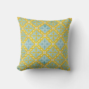 Coussin Style batik bleu et jaune double face personnalisé
