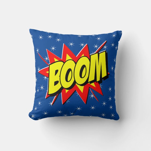 Coussin Style BD Pop Art Retro Jaune Rouge Bleu BOOM The (Recto)
