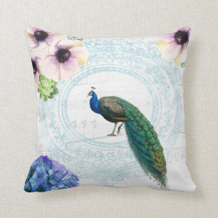 Coussin Stylé bleu, rose et blanc Peacock floral