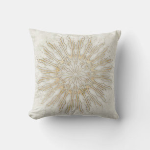 Coussin Style boho organique mandala soleil doré blanc