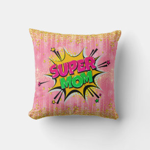 Coussin Style Comic Pop Art Retro Pink Super Maman Jeter P