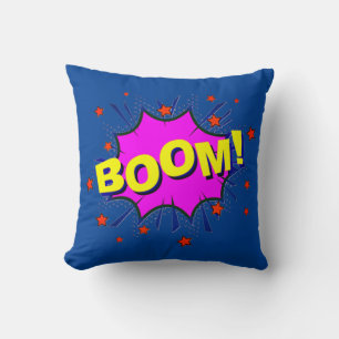 Coussin Style comique Pop Art rétro Bleu Jaune violet BOOM