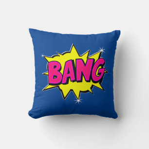 Coussin Style comique Pop Art rétro Jaune Rose Bleu BANG