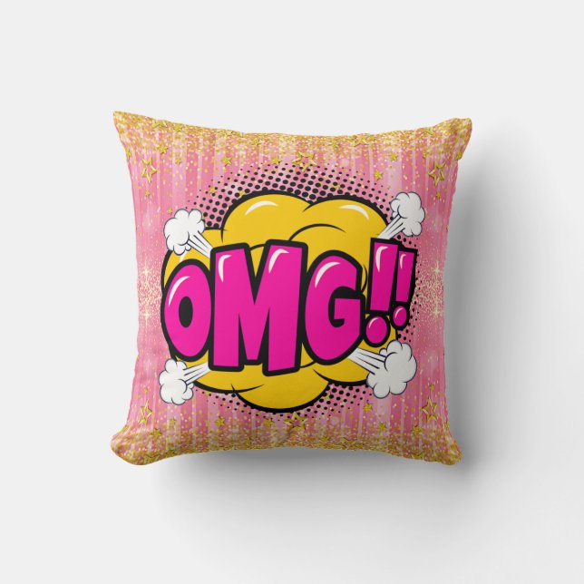 Coussin Style comique Pop Art Retro Pink Orange Gold OMG (Recto)