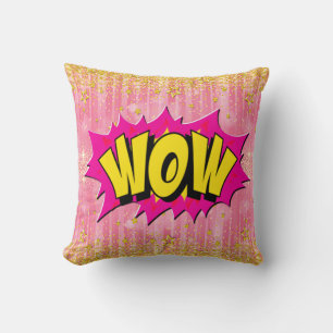 Coussin Style comique Pop Art rétro Yellow Rose Gold WOW