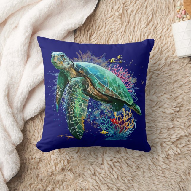 Coussin Style d'aquarelle sous-marine de tortue marine (Couverture)