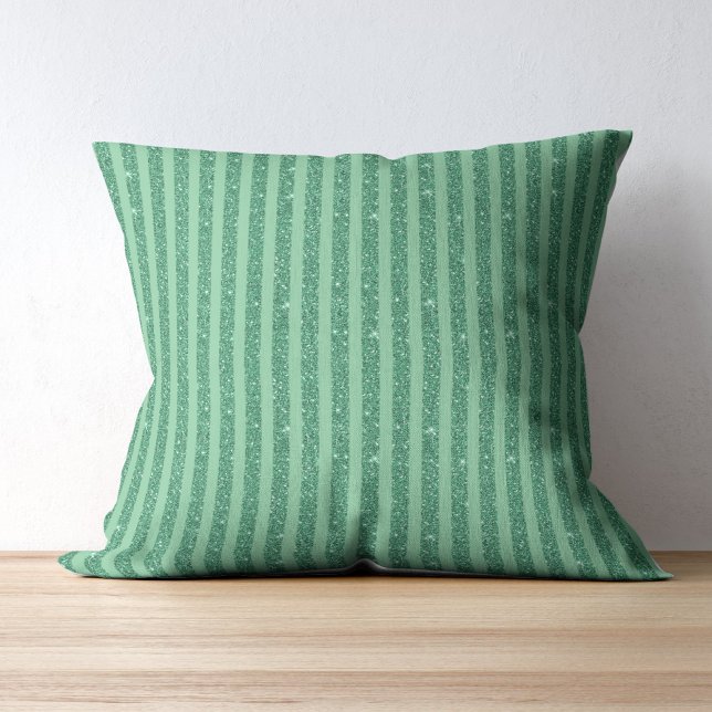 Coussin Style de bandes verticales en vert jade classique  (Créateur téléchargé)