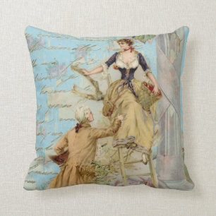 Coussin Style de découpage de couple vintage Blue Paris