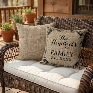 Coussin Style de ferme rustique Nom de famille Année de fo