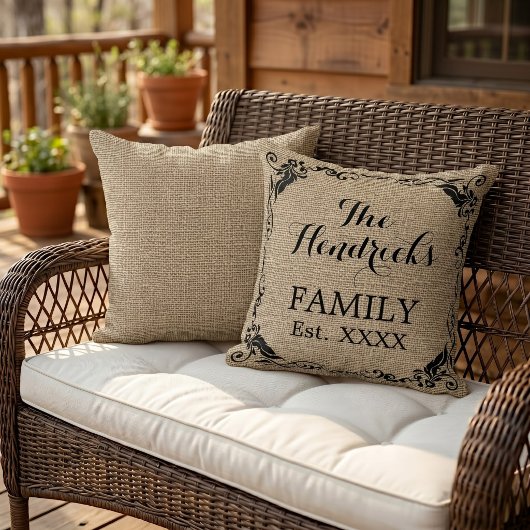 Coussin Style de ferme rustique Nom de famille Année de fo