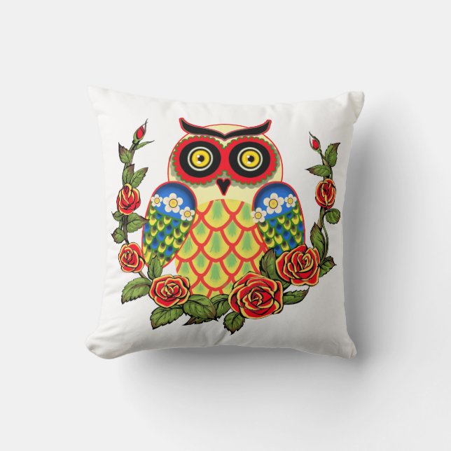 Coussin Style de hibou et de Mexicain de roses (Recto)