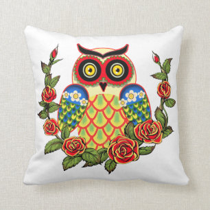 Coussin Style de hibou et de Mexicain de roses