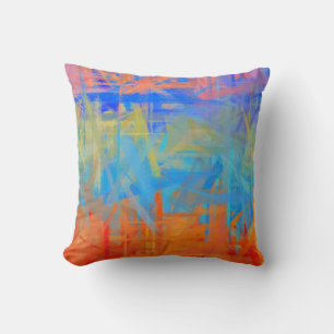 Coussin Style de peinture Abstrait orange et bleu 2