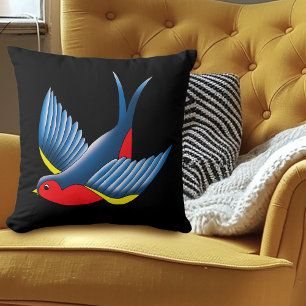 Coussin Style de tatouage d'oiseau hirondelle traditionnel