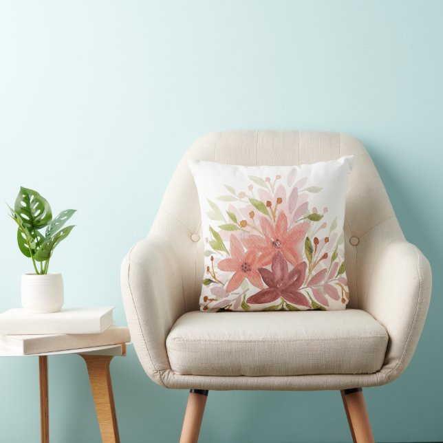 Coussin Style floral aquarelle de campagne rustique (Chaise)