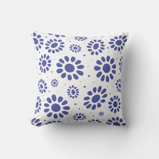 Coussin Style floral bleu classique Hampton blanc (Recto)