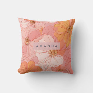 Coussin Style floral personnalisé pêche et corail