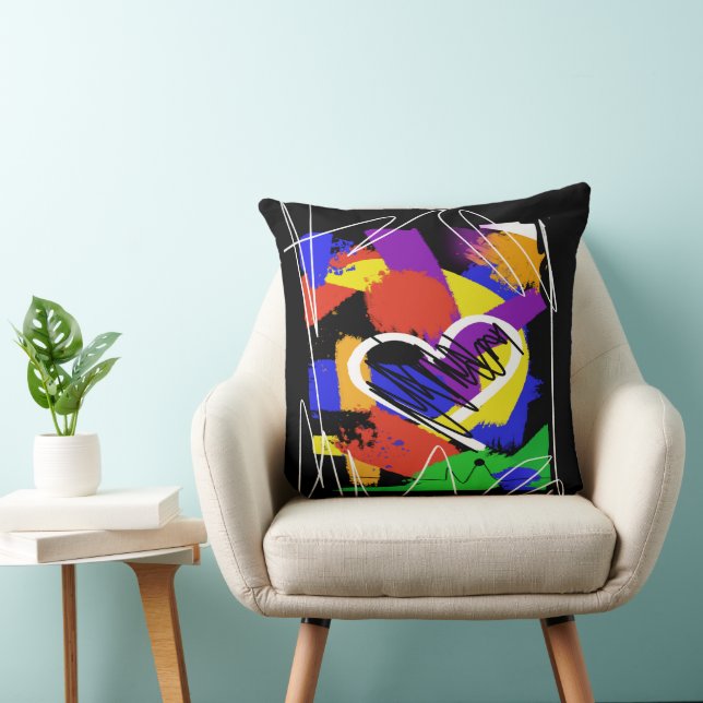 Coussin Style Graffiti Colorful Messy Heart (Chaise)